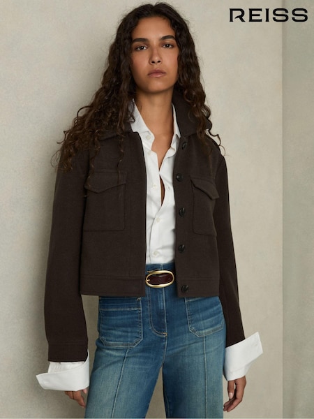 Reiss Mocha Brown Nova Wool-Blend Cropped Jacket (AD5026) | €389