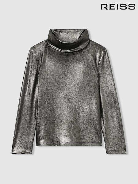 Reiss Silver Casey 13-14 yrs Metallic-Thread Roll-Neck Top (AD5028) | AED187