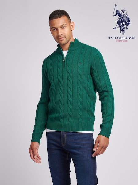Зелений - U.S. Polo Assn. Mens Cable Knit комір-воронка світр (AD5160) | 4 506 грн