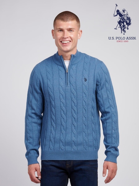 Аква Блю - U.S. Polo Assn. Mens Cable Knit комір-воронка світр (AD5163) | 4 506 грн