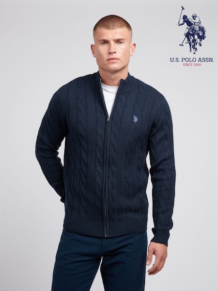 U.S. Polo Assn. Blue Mens Cable Knit Quarter Zip Funnel Neck Sweater (AD5166) | 4,806 UAH