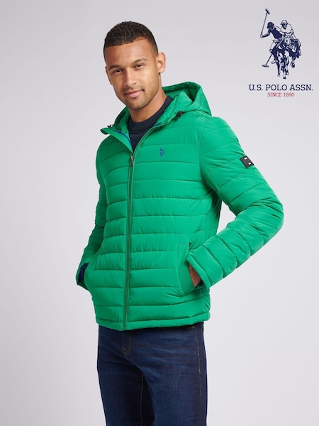 U.S. Polo Assn Green Mens Lightweight Quilt Hooded Puffer Jacket (AD5169) | €133