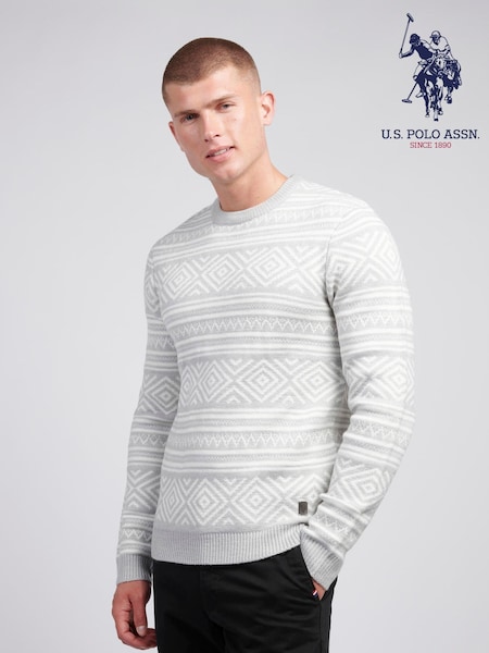 U.S. Polo Assn. Mens Grey Fairisle Pattern Crew Neck Sweater (AD5170) | R$ 790