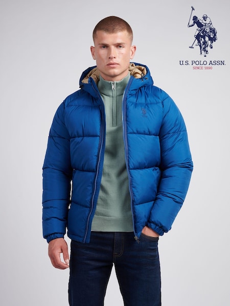 U.S. Polo Assn. Mens Ripstop Hooded Puffer Jacket (AD5183) | ₪629