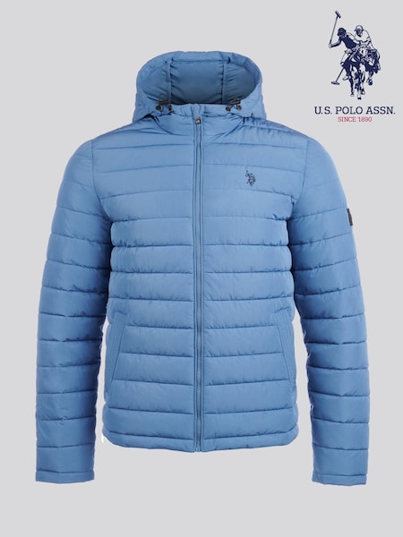 U.S. Polo Assn Blue Mens Lightweight Quilt Hooded Puffer Jacket (AD5188) | €133
