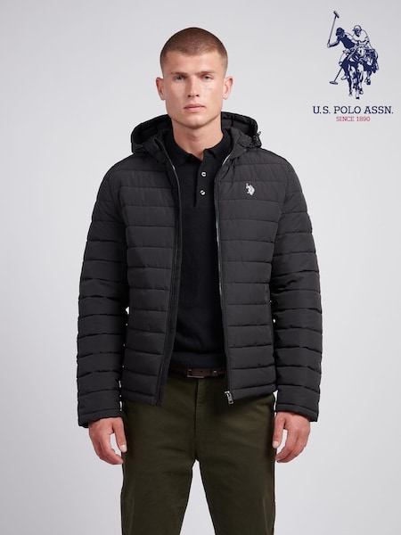 U.S. Polo Assn Black Mens Lightweight Quilt Hooded Puffer Jacket (AD5189) | BGN 322