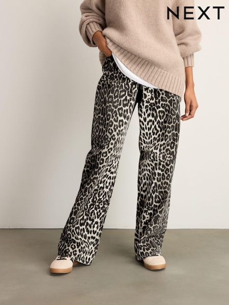 леопард - Print 100% Cotton Wide Leg Jeans (AD5205) | 1 625 грн