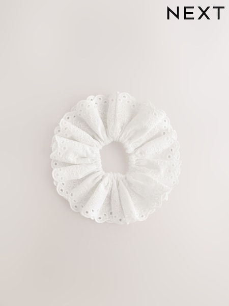 לבן - Broderie 100% Cotton Hair Scrunchie (AD5206) | ‏33‏₪