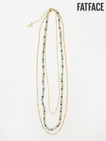 FatFace Gold Tone Triple Layered Gem Necklace (AD5267) | €24