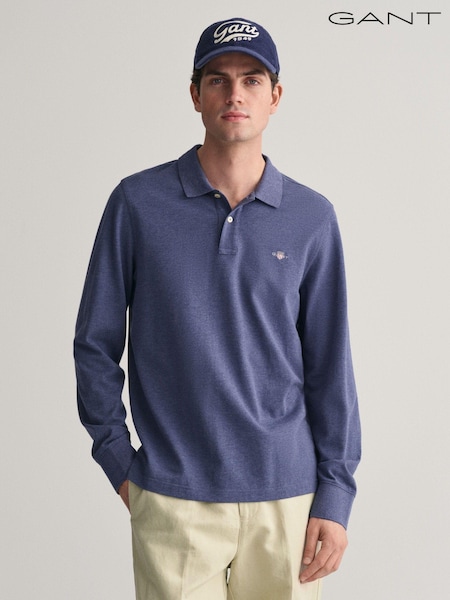 GANT Blue Regular Fit 100% Cotton Shield Long Sleeve Polo Shirt (AD5438) | 222 QAR