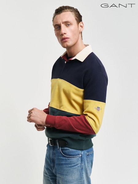 GANT Blue Sweat Colour Block Heavy Rugby Polo Shirt (AD5439) | €106