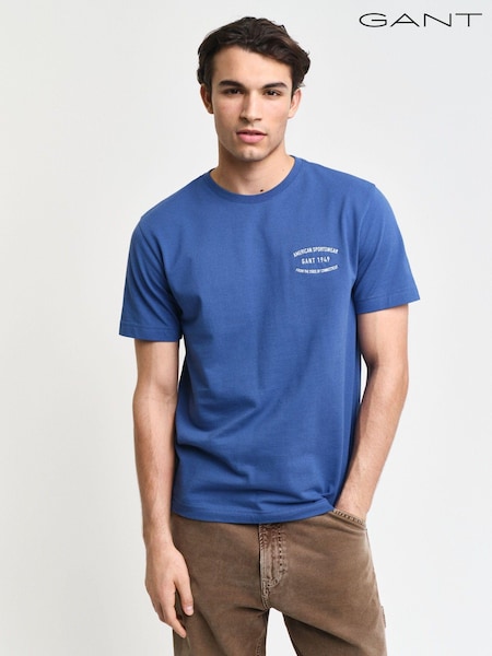 GANT Blue Short Sleeve 100% Cotton Small Graphic Pique T-Shirt (AD5443) | 111 QAR