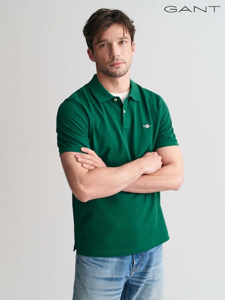 GANT Dark Green Regular Short Sleeve Shield Logo Pique 100% Cotton Polo Shirt (AD5444) | 252 SAR