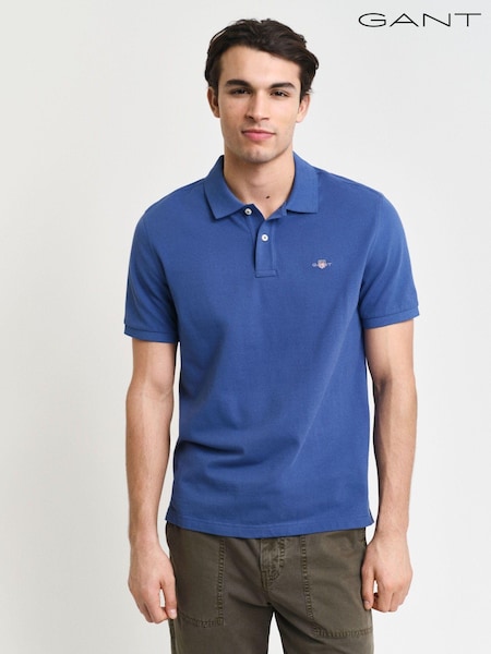 GANT Mid Blue Regular Short Sleeve Shield Logo Pique 100% Cotton Polo Shirt (AD5451) | 195 QAR