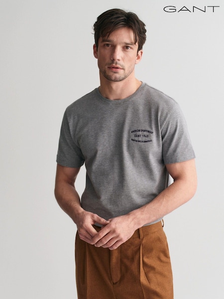 GANT Grey Short Sleeve 100% Cotton Small Graphic Pique T-Shirt (AD5460) | €37