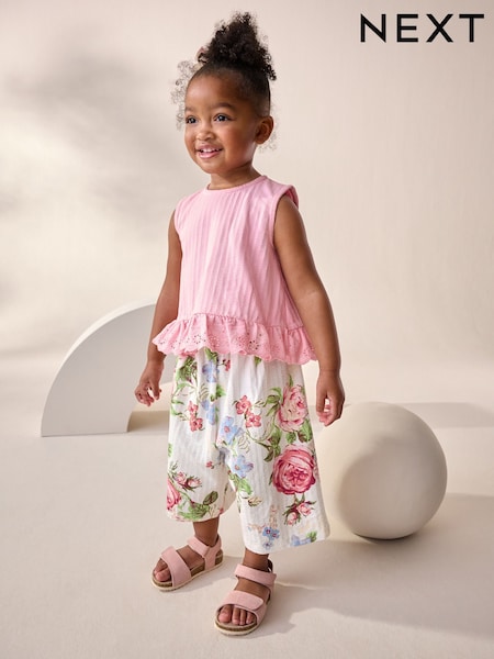 Pink Floral Frill Vest and Wide Leggings Set (3mths-7yrs) (AD5468) | 494 UAH - 659 UAH