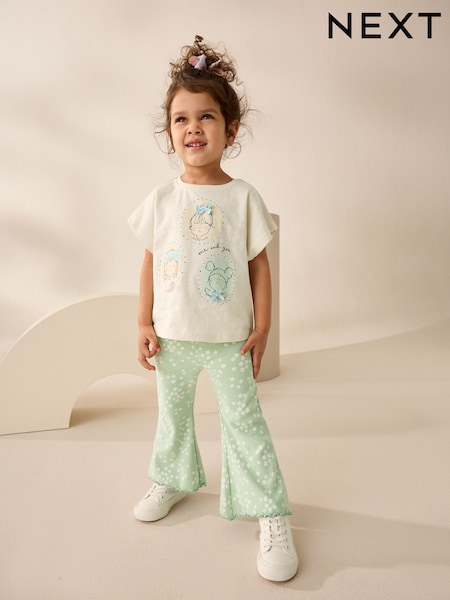 Ecru/Blue Girls Short Sleeve T-Shirt and Flare Leggings Set (3mths-7yrs) (AD5472) | 494 UAH - 659 UAH