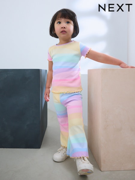 Pastel Rainbow Short Sleeve Ribbed T-Shirt and Flare Leggings Set (3mths-7yrs) (AD5473) | €14 - €19