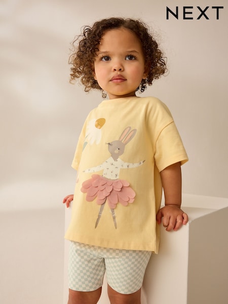 Yellow Pretty Bunny Short Sleeve T-Shirt and Cycle Shorts Set (3mths-7yrs) (AD5475) | 412 UAH - 576 UAH