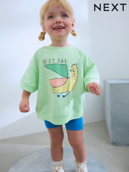 צבע ירוק בעיטור ציפור - Short Sleeve T-shirt And Cycle Shorts Set (3mths-7yrs) (AD5478) | ‏38‏₪ - ‏55‏ ₪