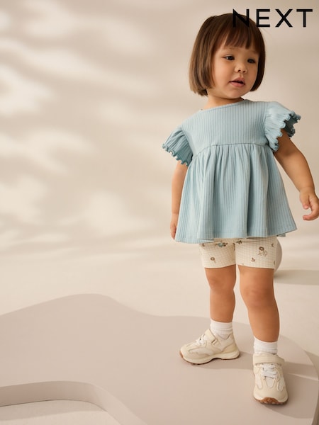 Квітковий принт Блю Діци - Short Sleeve Peplum Top and Cycle Shorts Set (3mths-7yrs) (AD5479) | 371 грн - 535 грн