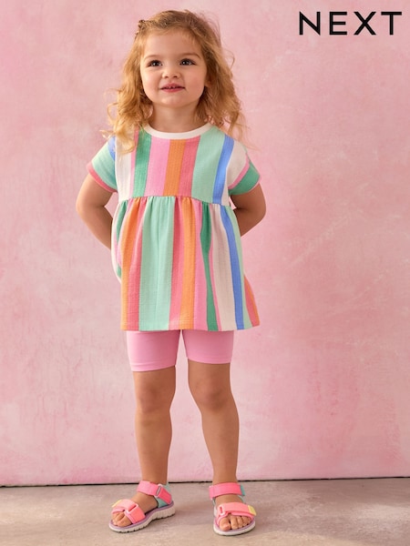 Rainbow Stripe Short Sleeve Peplum Top and Cycle Shorts Set (3mths-7yrs) (AD5482) | AED56 - AED76
