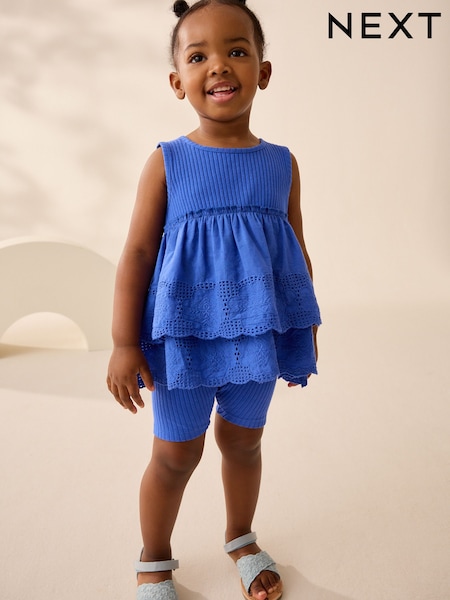 Blue Broderie Vest and Cycle Shorts Set (3mths-7yrs) (AD5484) | €17 - €22