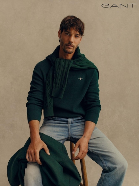 GANT Green Superfine Lambswool Crew Neck Sweater (AD5500) | €193