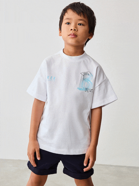 Baker by Ted Baker 100% Cotton Oversized Graphic White T-Shirt (AD5506) | €21 - €29
