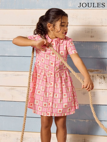 Joules Isabella Pink Printed Short Sleeve Shirt Dress (AD5510) | R$ 285 - R$ 315