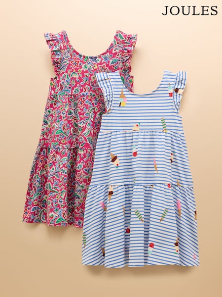 Azul y rosa - Joules Butterfly Frill Sleeve Print Dress Two Pack (AD5514) | 45 € - 54 €