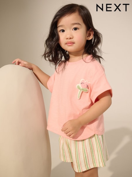 Pink Padded Flower 100% Cotton Short Sleeve Top and Shorts Set (3mths-7yrs) (AD5557) | €15 - €21
