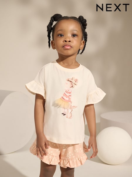 Pink Ballet Girl and Bunny Short Sleeve T-Shirt and Shorts Set (3mths-7yrs) (AD5566) | €15 - €21