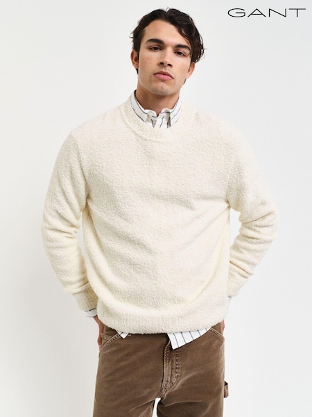 GANT Cream Wool Boucle Crew Neck Jumper (AD5574) | R$ 1,730
