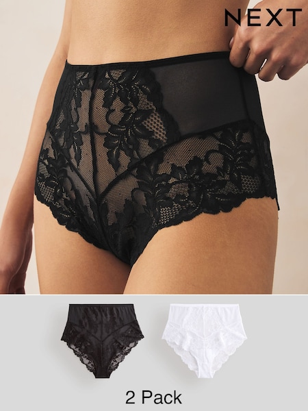 Black/White High Waist Lace Knickers 2 Pack (AD5623) | $28
