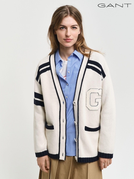 Cream - GANT Varsity-Cardigan mit V-Ausschnitt (AD5638) | 168 €