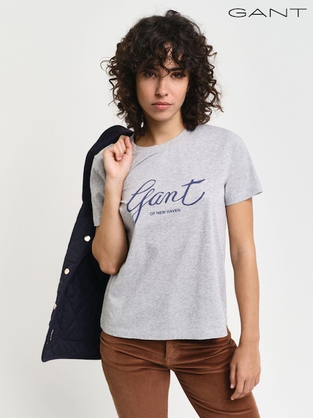 Gri - Tricou GANT 100% bumbac cu inscripție standard (AD5662) | 146 LEI
