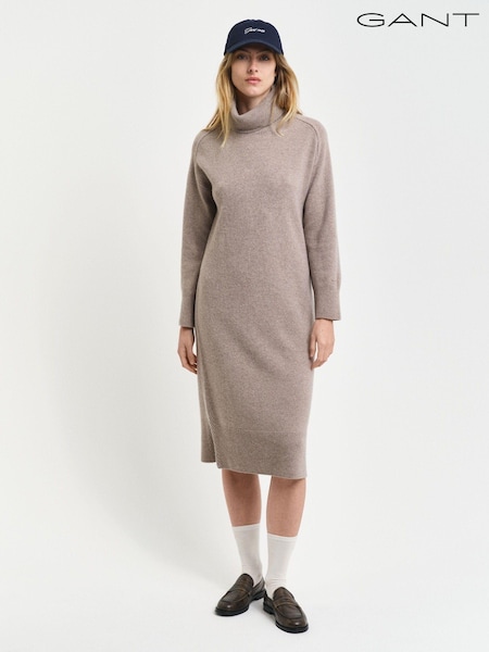 GANT Grey Herringbone Detail Roll Neck Dress (AD5668) | €133