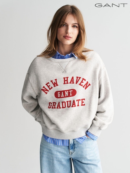رمادي - GANT Graphic Crew Neck 100% Cotton Sweatshirt (AD5669) | ‏393 د.إ.‏