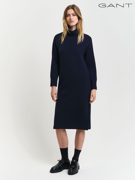 GANT Blue Herringbone Detail Roll Neck Dress (AD5690) | €83