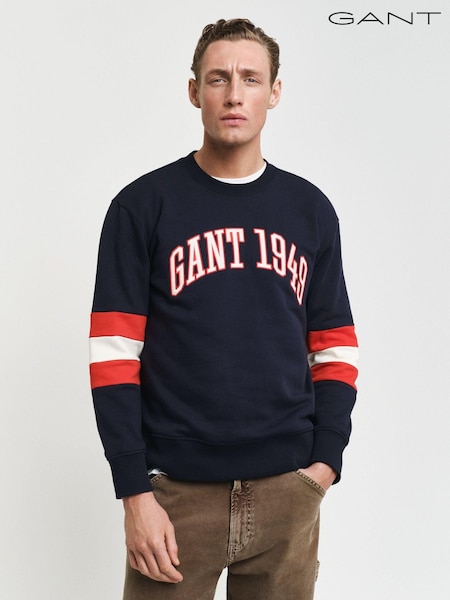 GANT Blue Long Sleve Colourblock Crew Neck 100% Cotton T-Shirt (AD5785) | €79