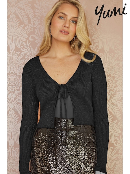 Yumi Metallic Knitted Ribbed Tie Front Coverups (AD5869) | €57