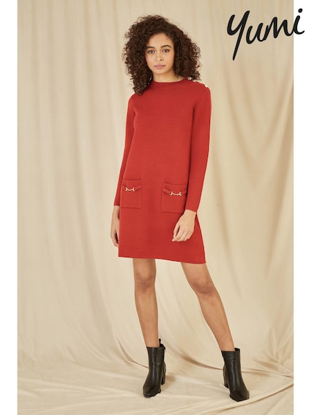 Yumi Orange Knitted Tunic Dress With Gold Hardware Details (AD5879) | ₪251
