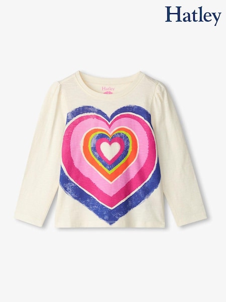 Hatley Layered Hearts Longsleeve Graphic 100% Cotton White T-Shirt (AD5939) | 69 QAR