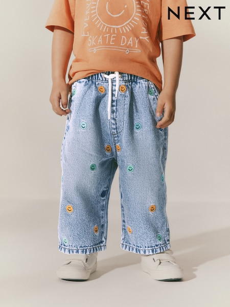 Mid Blue Embroidered 100% Cotton Denim Jeans (3mths-7yrs) (AD5970) | R$ 145 - R$ 165