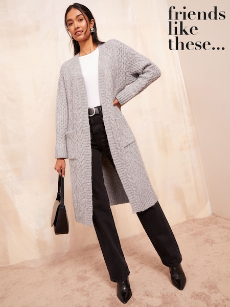 Gri - Cardigan lung cu torsade Friends Like These (AD5993) | 214 LEI