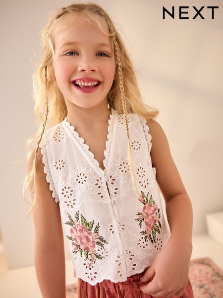 White 100% Cotton Embroidered Blouse (3-16yrs) (AD6051) | €25 - €33