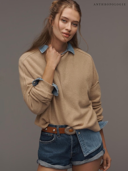 Brown - Anthropologie Alani Cashmere Mock Neck Jumper