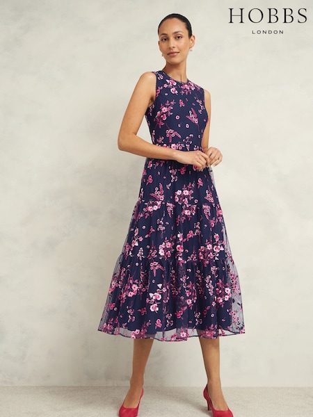 Hobbs Blue Petite Bethany Dress (AD6356) | €253