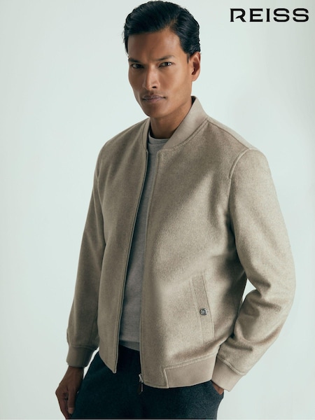 Reiss Oatmeal Guardia 100% Cashmere Bomber Jacket (AD6378) | €504